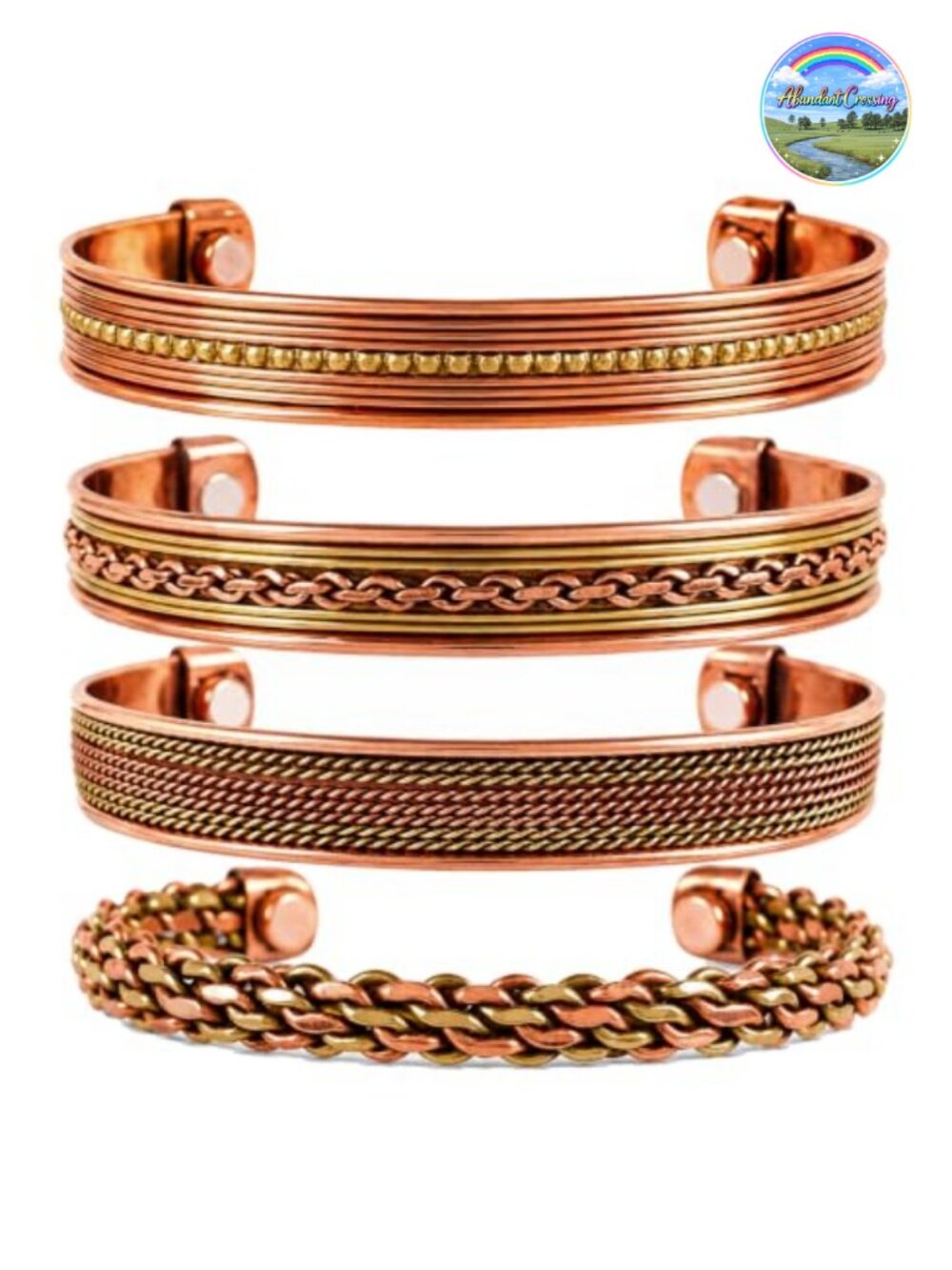 Magnetic Copper Bracelets Set of 4 Handmade Cuff Adjustable Unisex